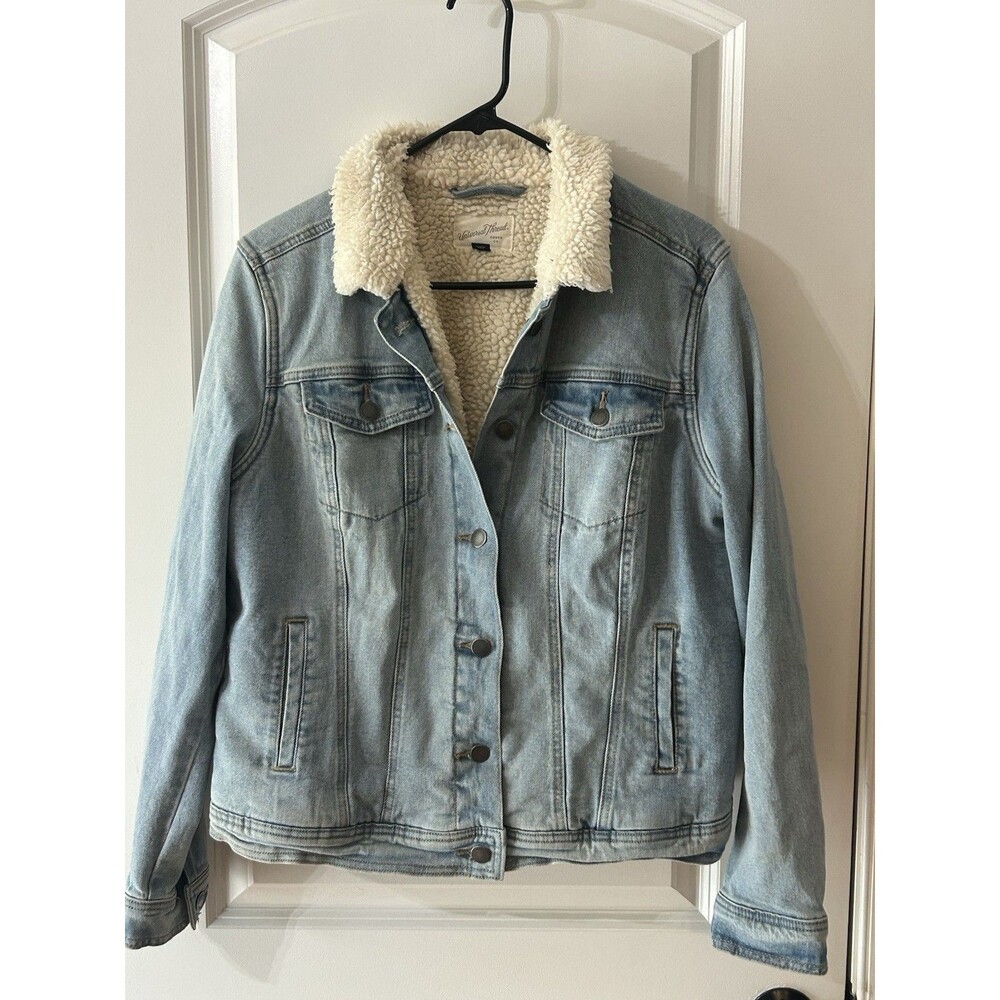 Universal Thread Women’s Size Large Faux Shearling Sherpa Jean Jacket Pockets
